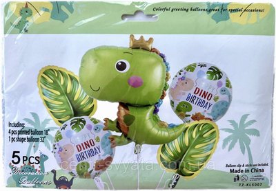 Набір фольгованих кульок КНР "Happy Birthday Dino" динозавр 5000000081486 \ 4-11-А1 фото