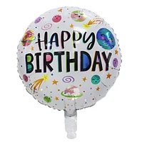 Фольгована кулька КНР 18"(45 см) Коло "Happу Birthday" космос на білому 4-17-А2 фото