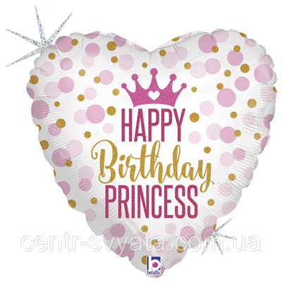Фольгована кулька Grabo 18"(45 см) Серце "Happy Birthday Princess" корона 8055513367005 \ 4-15-А1 фото