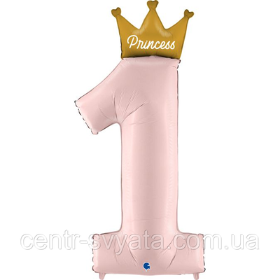 Фольгована цифра Grabo 40" (102 см) Пастель рожева з короною 1 \ 4-16-А1 фото