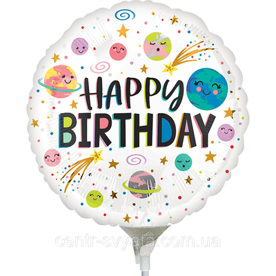 Фольгована кулька міні-фігура Anagram 9" (23 см) Happy Birthday Космос 026635396431 \ 4-12-А2-18 фото