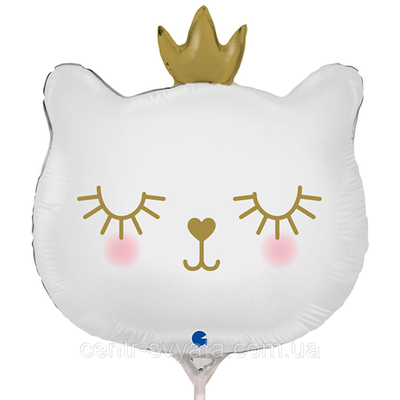 Фольгована кулька мініфігура Grabo (35 см) Кішечка з короною біла 8050195720988 \ 4-12-А2-3 фото