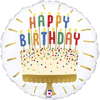 Фольгована кулька міні-фігура Grabo 9"(23 см) Коло "Happy Birthday" торт зі свічками 030625222808 \ 4-12-А2-18 фото