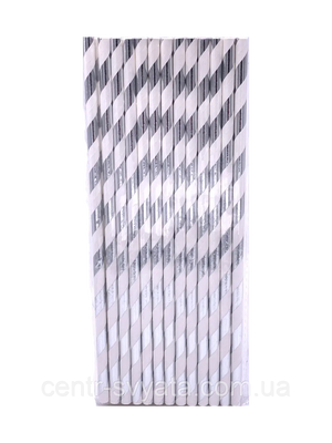 Трубочки коктельні "Полоска срібло", 25 штук 1618106281 фото
