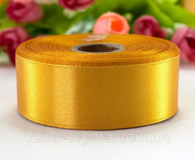 Стрічка атласна 2,5 см ( 33 МЕТРИ ) Золото (жовта) 8017 \ 2-3-А3 фото