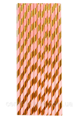 Трубочки коктельні "Полоска золото на рожевому", 25 штук 2153714824 фото