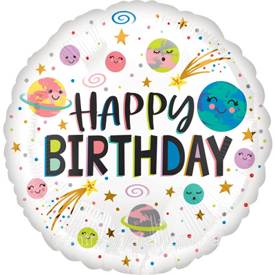 Фольгована кулька Anagram 18"(45 см) Коло "Happy Birthday" Космічна галактика 026635396257 \ 4-15-А1 фото