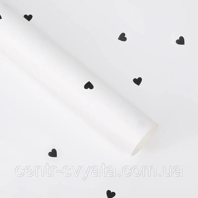 Плівка (калька) матова в листах "Сердечка чорні на білому", (58 см х 58 см) 5 листів 5000000083763 фото