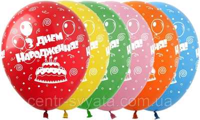 Латексна кулька Show 12"(30 см) "З Днем народження" тортик SDR-24 \ 450 \ 4-17-А2-32 фото