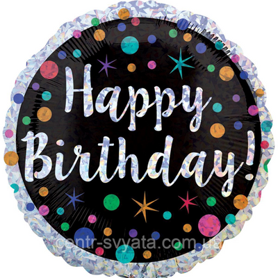 Фольгована кулька Anagram 18"(45 см) Коло "Happy Birthday" конфеті голограма 026635345491 \ 4-15-А1 фото