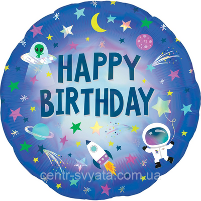 Фольгована кулька Anagram 18"(45 см) Коло "Happy Birthday" Космос 026635413107 \ 4-15-А1 фото
