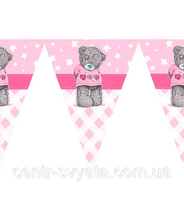Гірлянда паперова прапорці "Ведмедик Тедді" на рожевому 1-1-А1 фото