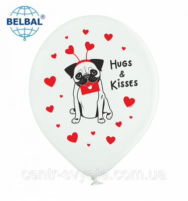 Латексна кулька BELBAL 12"(30 см) Мопс HUGS & KISSES 91 фото