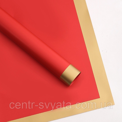 Плівка (калька) матова в листах "Червона з широкою золотою каймою", (58 см х 58 см) 5 листів 301730 фото