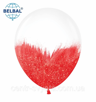 Латексний кулька BELBAL 12" (30 см) BRUSH SHINE/ Браш з глітером червоний 1521182467 фото