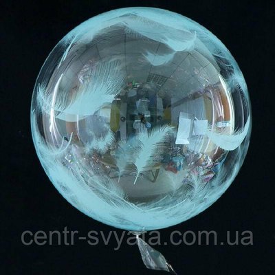 Bubble Бабл КНР 20"(50 см) Прозорий з малюнком "Аквамаринове пір'я" 4-11-А2 фото