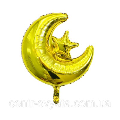 Фольгована кулька КНР (47х55 см) Місяць з зіркою золото 300819 фото