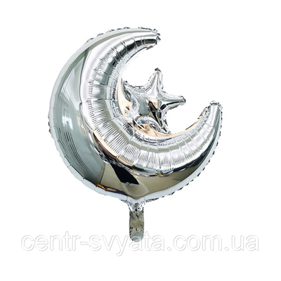 Фольгована кулька КНР (47х55 см) Місяць з зіркою срібло 300818 фото
