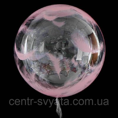 Bubble Бабл КНР 20"(50 см) Прозорий з малюнком "Рожеве пір'я" 4-11-А2 фото