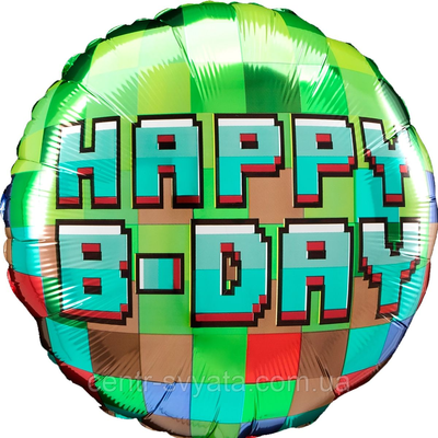 Фольгированный шарик Anagram 18"(45 см) Круг "Happy B-day" майнкрафт 026635447393 \ 4-15-А1 фото