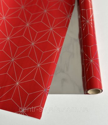 Плівка прозора в рулоні "Двохстороння: геометрія на червоному + срібло", 70 см х 9 м 1754701325 фото