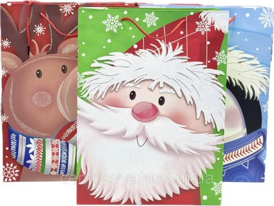 Подарунковий пакет "Санта та друзі" з глітером 40х30х12 см, мікс 4 шт 6900067598691 фото