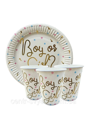 Набір святкового посуду (10 тарілок, 10 стаканів) - " Boy or Girl" 1-5-А15 фото