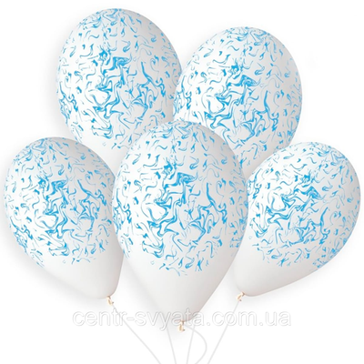 Латексна кулька Gemar 13"(33 см) Мармур білий з блакитним 2164701377 фото