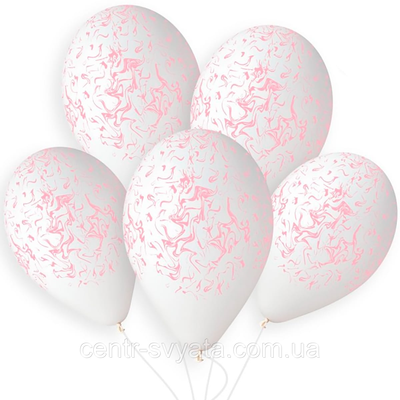 Латексна кулька Gemar 13"(33 см) Мармур білий з рожевим 2164705853 фото