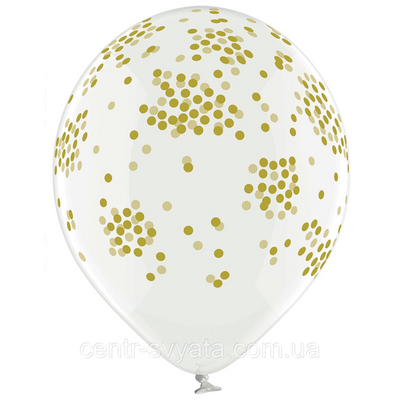 Латексна кулька BELBAL 12"(30 см) Золотисте конфетті на прозорому 250 фото