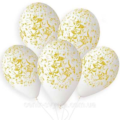 Латексна кулька Gemar 13"(33 см) Мармур білий з золотим 2164709519 фото