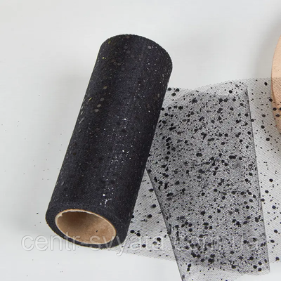 Фатин в рулоні с глітером и блискітками чорний (15 см х 9 м) 600003 фото