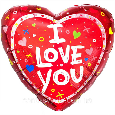 Фольгована кулька Flexmetal 18"(45 см) Серце "I love you" різнокольорові сердечка 8435102308297 \ 4-14-А2 фото