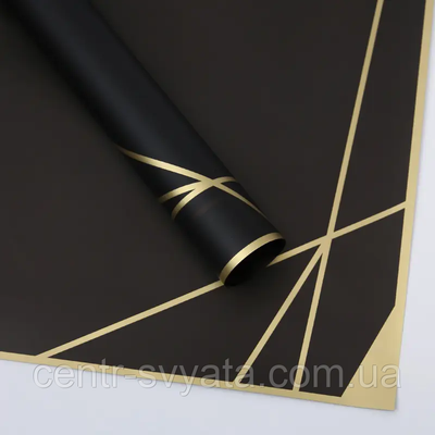 Плівка (калька) матова в рулоні "Золота геометрія на чорному", (58 см х 58 см) 5 листів 8000141 фото