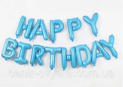 Фольговані літери КНР (38 см/літера) "Happy Birthday" блакитні 6855789180054 фото