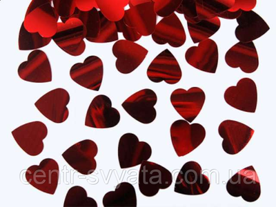 Конфеті "Сердечка" 1,5 см червоне метілік, 50 г 1579391802 фото