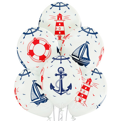 Латексна кулька Belbal 12"(30 см) Морська тема _ Море, корабель, якір 1418669632 фото