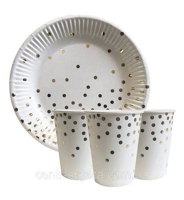Набір святкового посуду (10 тарілок, 10 стаканів) - "Золоте конфеті" 1617603604 фото