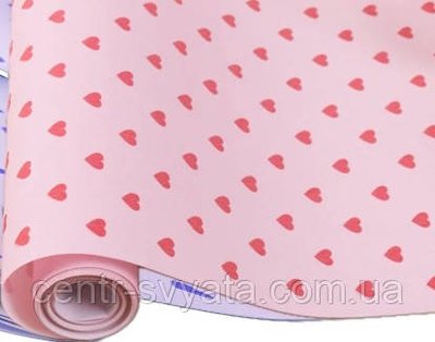 Подарунковий папір 70см х10 м "Сердечка на рожевому" 1565100202 фото