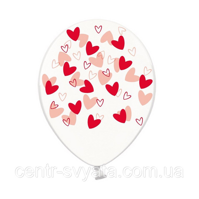 Латексна кулька BELBAL 12"(30 см) Сердечка кривульки червоні на прозорому 206 фото