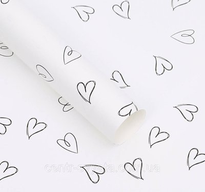 Плівка (калька) матова в листах "Сердечка кривульки на білому", (58 см х 58 см) 5 листів 301837 фото