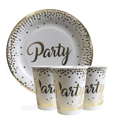 Набір святкового посуду (10 тарілок, 10 стаканів) - "Party" 1617615467 фото