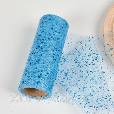 Фатин в рулоні с глітером и блискітками блакитний (15 см х 9 м) 600008 фото