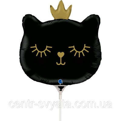Фольгований кулька міні-фігура Grabo 14"(35 см) Кішечка з короною чорна 8050195720995 \ 4-12-А2-3 фото