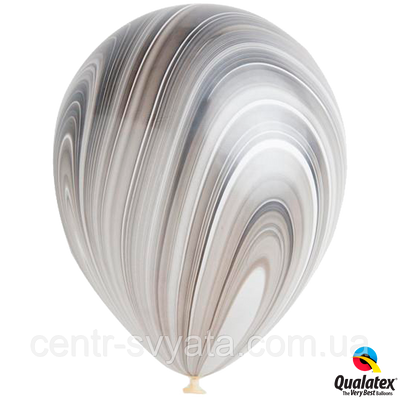 Латексна кулька Qualatex 11" (28 см) Супер Агат Чорно-білий 1298156057 фото