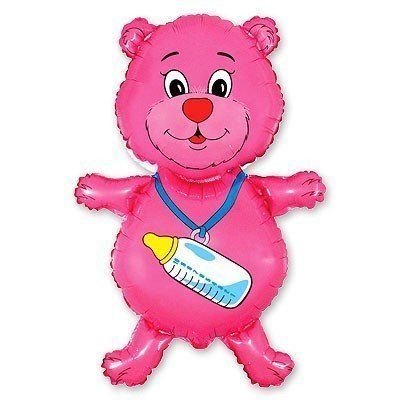 Фольгована кулька міні-фігура Flexmetal (36х23 см) Ведмедик з соскою рожевий бк \ 4-12-А2-2 фото