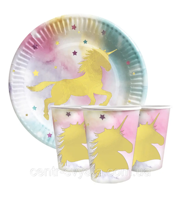 Набір святкового посуду (10 тарілок, 10 стаканів) - "Золотий єдиноріг" 1-5-А14 фото