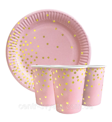 Набір святкового посуду (10 тарілок, 10 стаканів) - "Конфеті на рожевому" 1617616005 фото