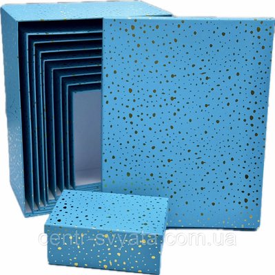 Набір подарункових коробок "Золоті крапочки на блакитному", 10 шт 7300000002428 фото