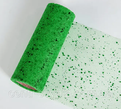 Фатин в рулоні с глітером и блискітками зелений (15 см х 9 м) 600010 фото